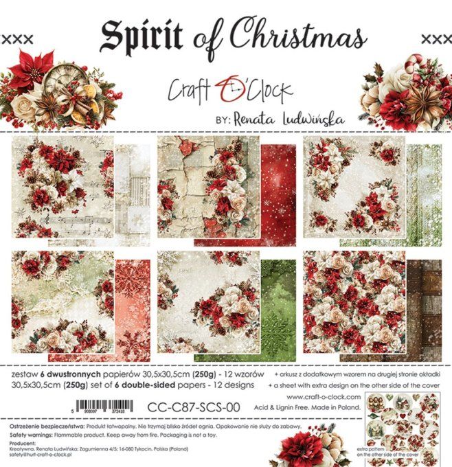 6 feuilles, 30x30cm, collection : Spirit of christmas - Craft O Clock, 250g