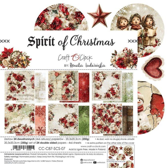 24 feuilles, 20x20cm, collection : Spirit of christmas - Craft O Clock, 250g
