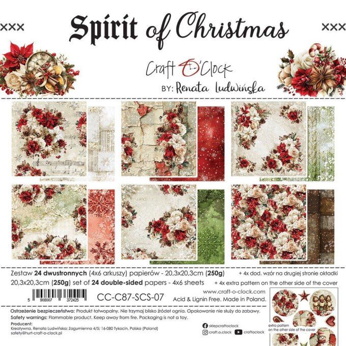 24 feuilles, 20x20cm, collection : Spirit of christmas - Craft O Clock, 250g