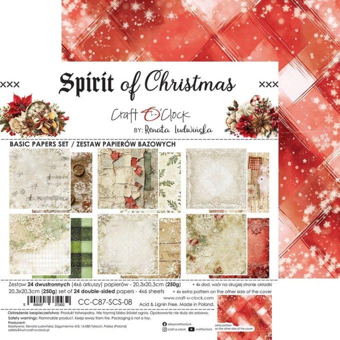 24 feuilles, 20x20cm, collection : Spirit of christmas - Craft O Clock, 250g