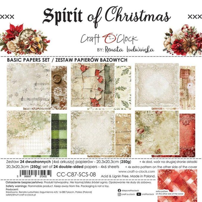 24 feuilles, 20x20cm, collection : Spirit of christmas - Craft O Clock, 250g