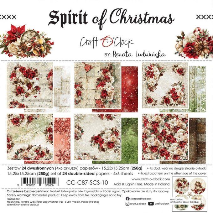 24 feuilles, 15x15cm, collection : Spirit of christmas - Craft O Clock, 250g
