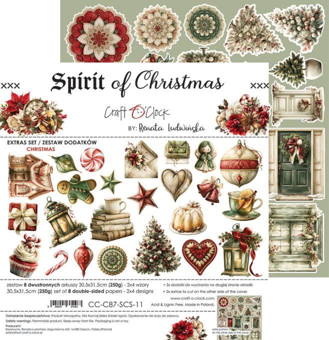 8 feuilles, 30x31cm, collection : Spirit of christmas - Craft O Clock, 250g - Eléments à découper 