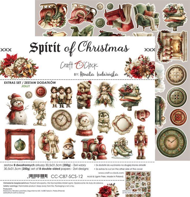 8 feuilles, 30x31cm, collection : Spirit of christmas - Craft O Clock, 250g - Eléments à découper