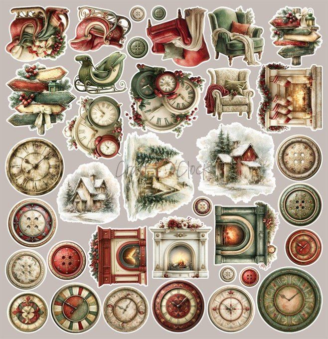 8 feuilles, 30x31cm, collection : Spirit of christmas - Craft O Clock, 250g - Eléments à découper