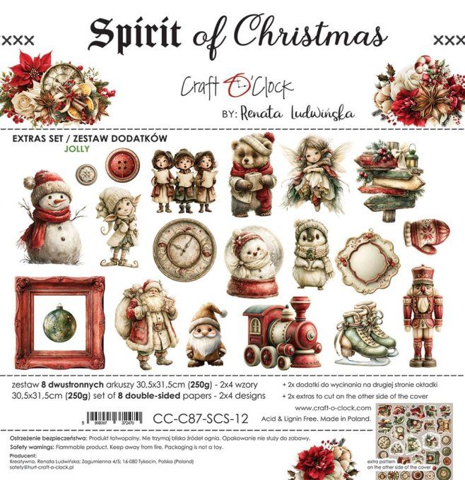 8 feuilles, 30x31cm, collection : Spirit of christmas - Craft O Clock, 250g - Eléments à découper