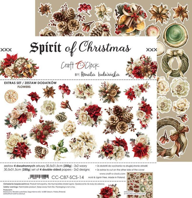 4 feuilles, 30x31cm, collection : Spirit of christmas - Craft O Clock, 250g - Flowers & More