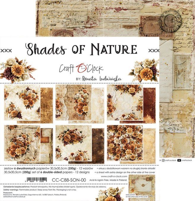 6 feuilles, 30x30cm, collection : Shades of nature - Craft O Clock, 250gsm