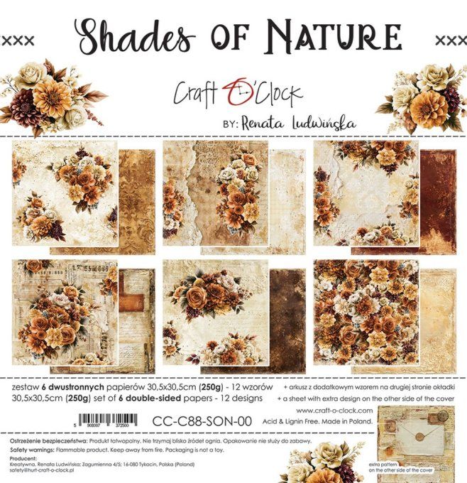 6 feuilles, 30x30cm, collection : Shades of nature - Craft O Clock, 250gsm