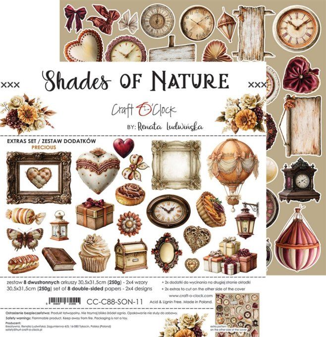 8 feuilles, 30x31cm, collection : Shades of nature - Craft O Clock, 250g - Eléments à découper