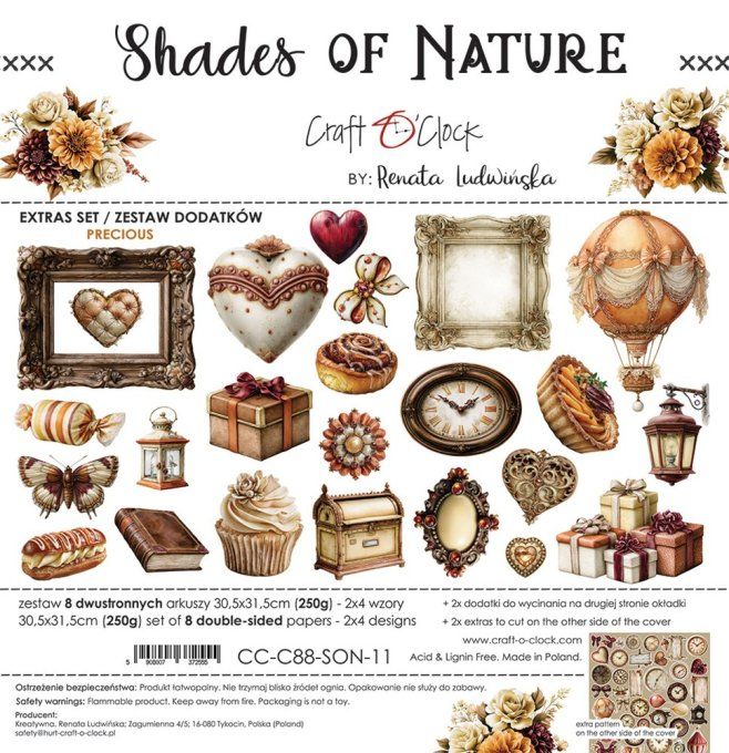 8 feuilles, 30x31cm, collection : Shades of nature - Craft O Clock, 250g - Eléments à découper