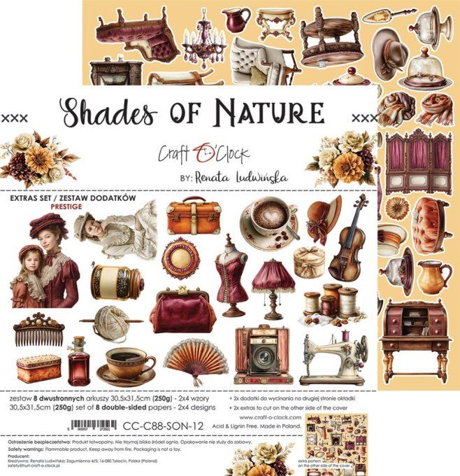8 feuilles, 30x31cm, collection : Shades of nature - Craft O Clock, 250g - Eléments à découper