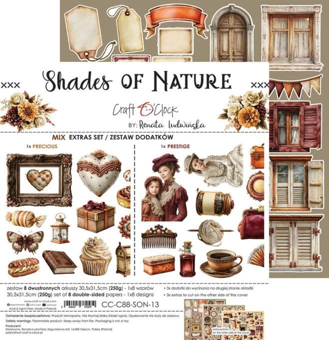 8 feuilles, 30x31cm, collection : Shades of nature - Craft O Clock, 250g - Mix