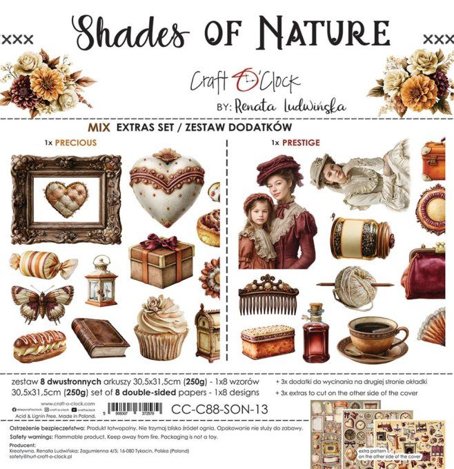 8 feuilles, 30x31cm, collection : Shades of nature - Craft O Clock, 250g - Mix