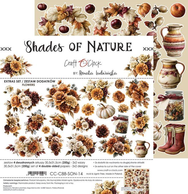 4 feuilles, 30x31cm, collection : Shades of nature - Craft O Clock, 250g - Flowers & More