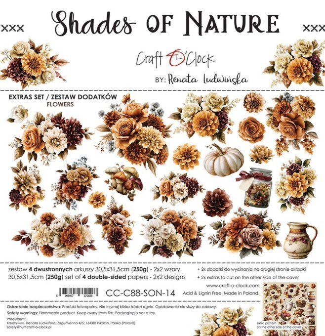 4 feuilles, 30x31cm, collection : Shades of nature - Craft O Clock, 250g - Flowers & More