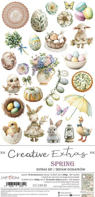 Ensemble de 18 feuilles, 15x30cm, collection : Spring, Craft O Clock, 250g - Extras