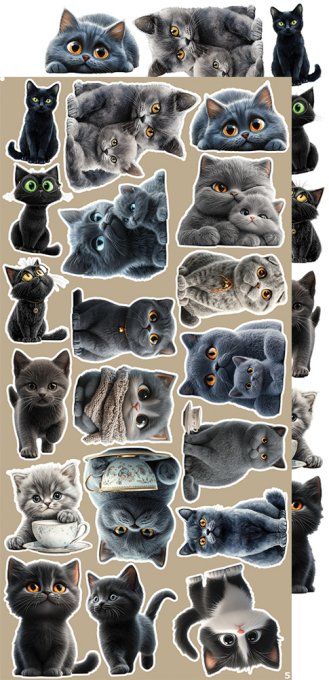 Ensemble de 18 feuilles, 15x30cm, collection : Cats, Craft O Clock, 250g - Extras