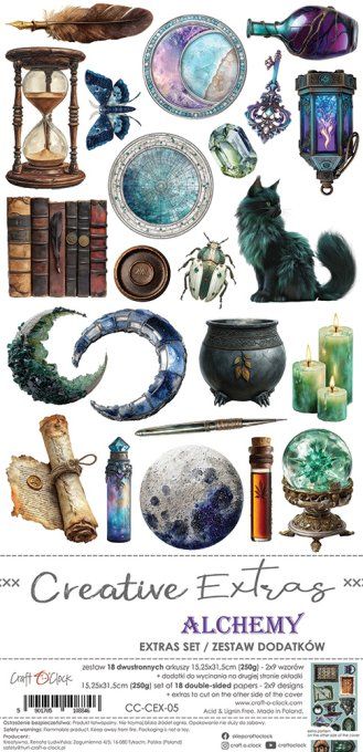 Ensemble de 18 feuilles, 15x30cm, collection : Alchemy, Craft O Clock, 250g - Extras 