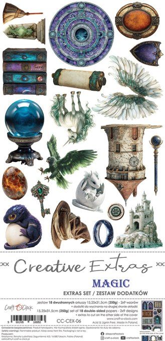 Ensemble de 18 feuilles, 15x30cm, collection : Magic, Craft O Clock, 250g - Extras