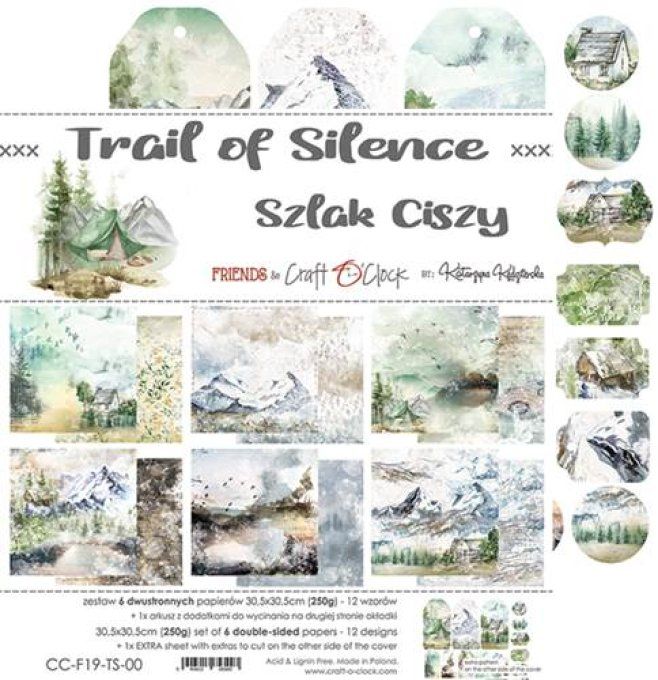 Ensemble de 6 feuilles, 30x30cm, collection : Trail of silence - Craft O Clock - 250g