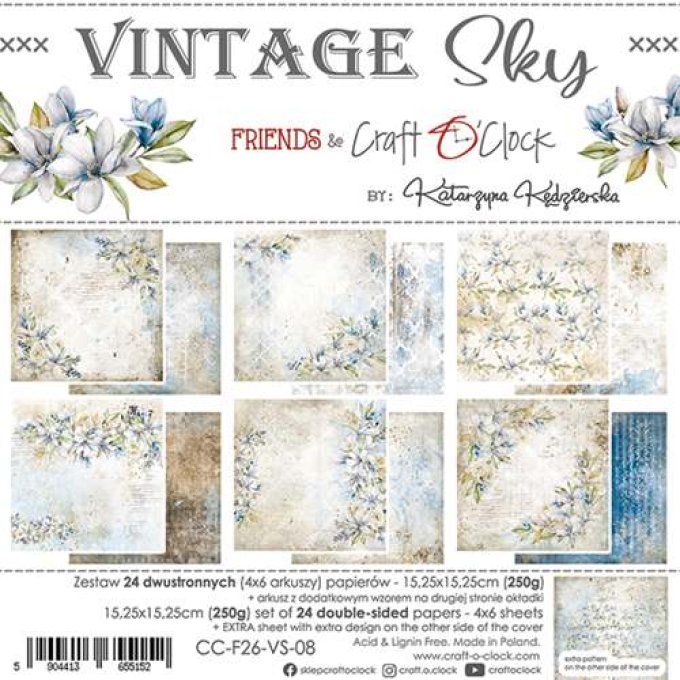 Ensemble de 24 feuilles, 15x15cm, collection : Vintage sky - Craft O Clock - 250g