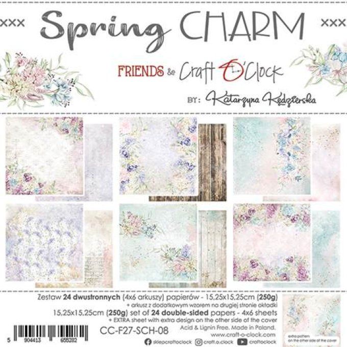 Ensemble de 24 feuilles, 15x15cm, collection : Spring charm - Craft O Clock - 250g