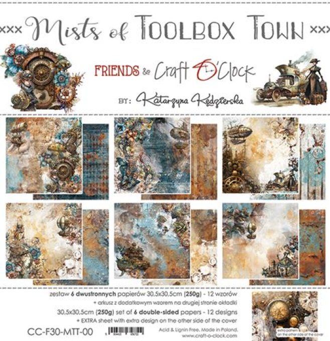 Ensemble de 6 feuilles, 30x30cm, collection : Mists of toolbox town - Craft O Clock - 250g