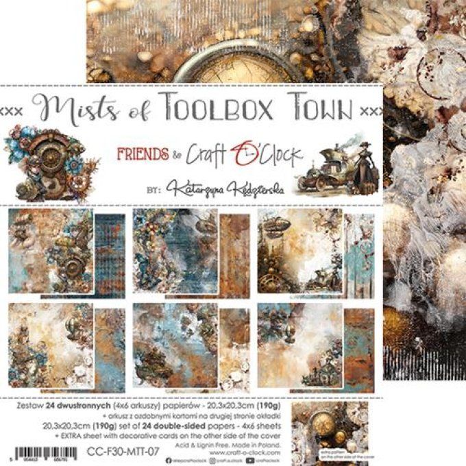 Ensemble de 24 feuilles, 20x20cm, collection : Mists of toolbox town - Craft O Clock - 190g