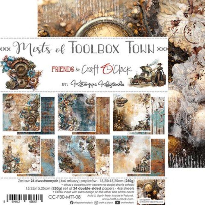 Ensemble de 24 feuilles, 15x15cm, collection : Mists of toolbox town - Craft O Clock - 250g