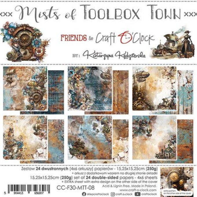 Ensemble de 24 feuilles, 15x15cm, collection : Mists of toolbox town - Craft O Clock - 250g