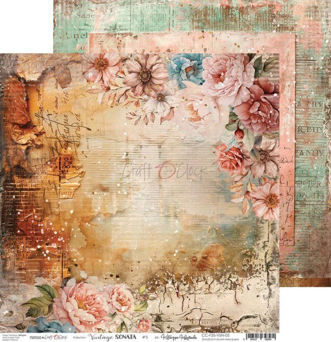 Ensemble de 6 feuilles, 30x30cm, collection : Vintage Sonata - Craft O Clock, 250g