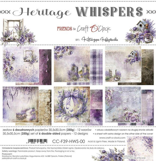 Ensemble de 6 feuilles, 30x30cm, collection : Heritage whispers - Craft O Clock, 250g
