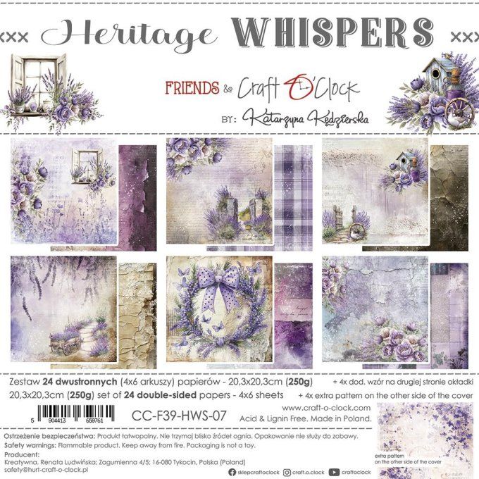 Ensemble de 24 feuilles, 20x20cm, collection : Heritage whispers - Craft O Clock, 250g 