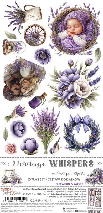 Ensemble de 18 feuilles, 15x30cm, collection : Heritage Whispers, Craft O Clock, 250g