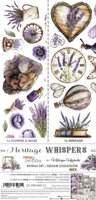 Ensemble de 18 feuilles, 15x30cm, collection : Heritage Whispers, Craft O Clock, 250g - Mix
