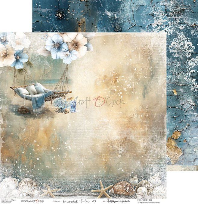 Ensemble de 6 feuilles, 30x30cm, collection : Emerald tales - Craft O Clock, 250g 