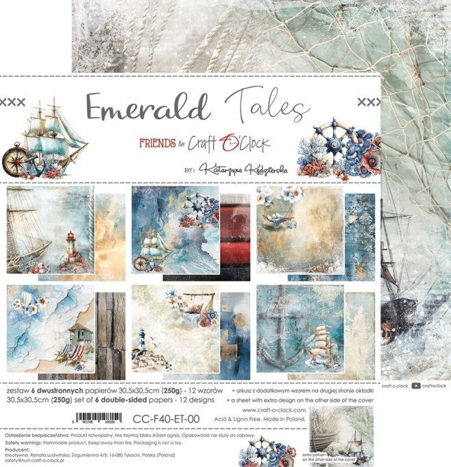 Ensemble de 6 feuilles, 30x30cm, collection : Emerald tales - Craft O Clock, 250g 