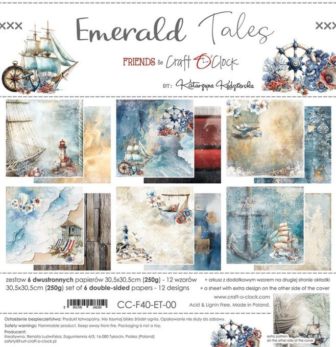 Ensemble de 6 feuilles, 30x30cm, collection : Emerald tales - Craft O Clock, 250g 