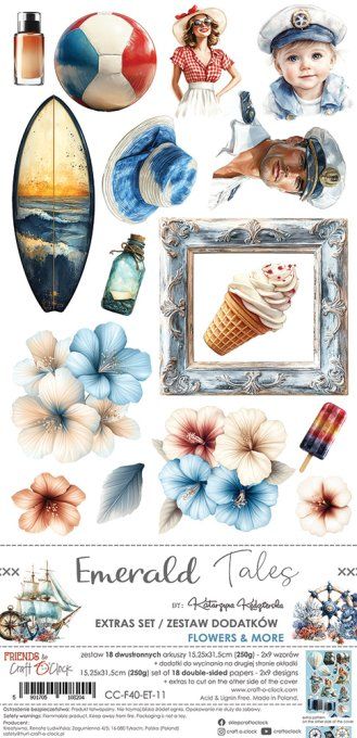 Ensemble de 18 feuilles, 15x30cm, collection : Emerald tales, Craft O Clock, 250g 