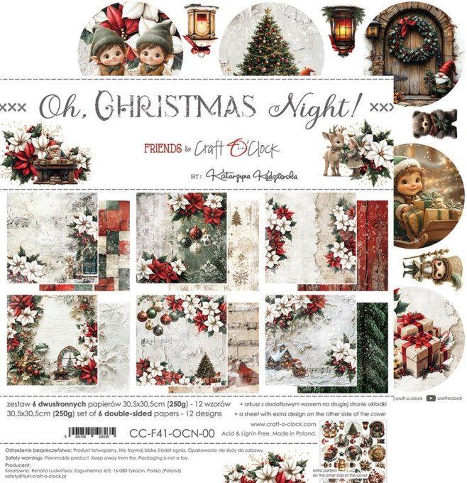 6 feuilles, 30x30cm, collection : Oh christmas Night - Craft O Clock, 250g 