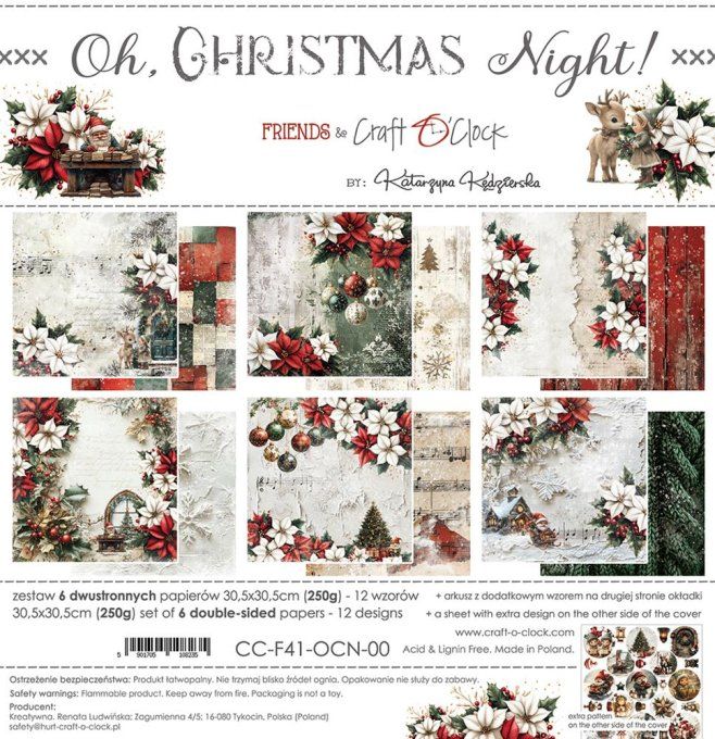 6 feuilles, 30x30cm, collection : Oh christmas Night - Craft O Clock, 250g 