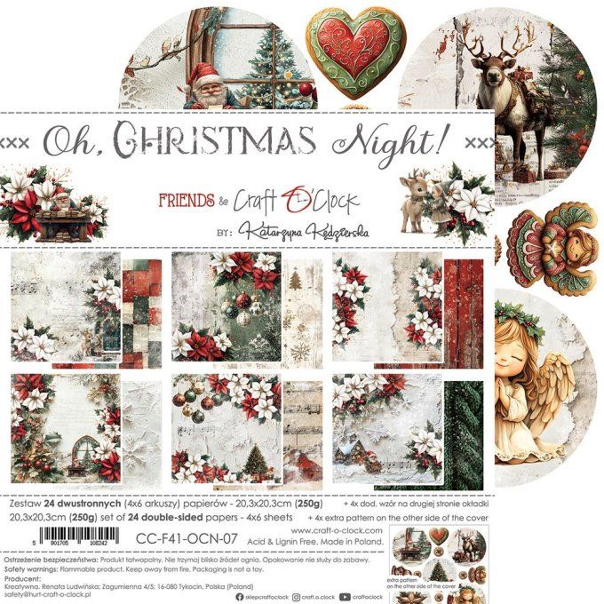 24 feuilles, 20x20cm, collection : Oh christmas Night - Craft O Clock, 250g