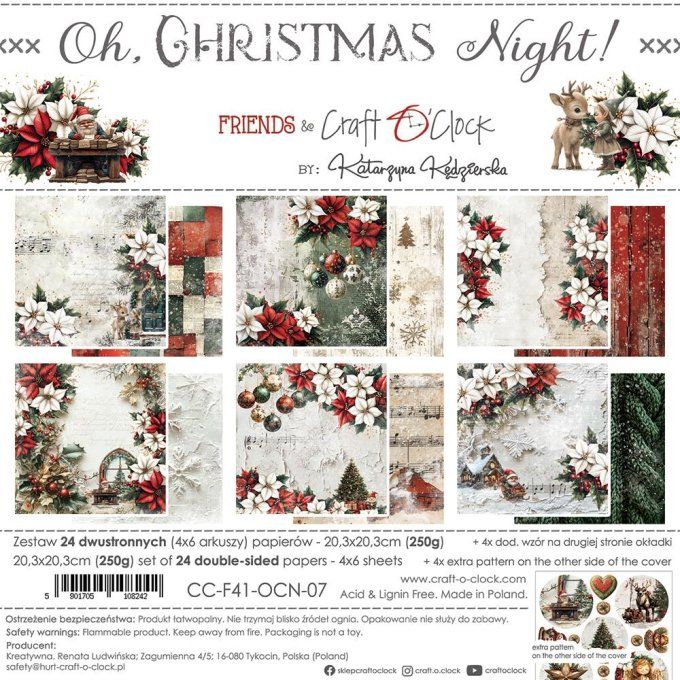 24 feuilles, 20x20cm, collection : Oh christmas Night - Craft O Clock, 250g