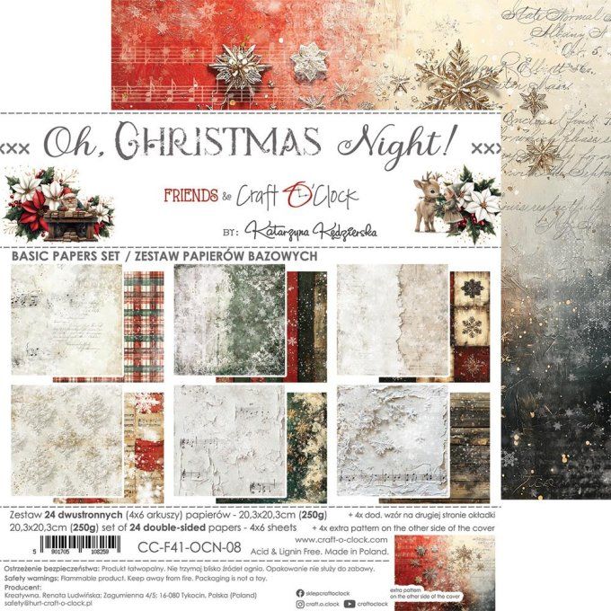 24 feuilles, 20x20cm, collection : Oh christmas Night - Craft O Clock, 250g - Basic paper 