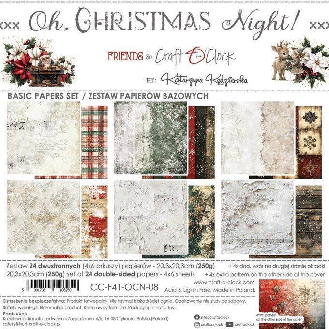 24 feuilles, 20x20cm, collection : Oh christmas Night - Craft O Clock, 250g - Basic paper 