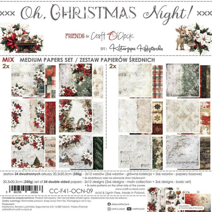 24 feuilles, 20x20cm, collection : Oh christmas Night - Craft O Clock, 250g - Mix