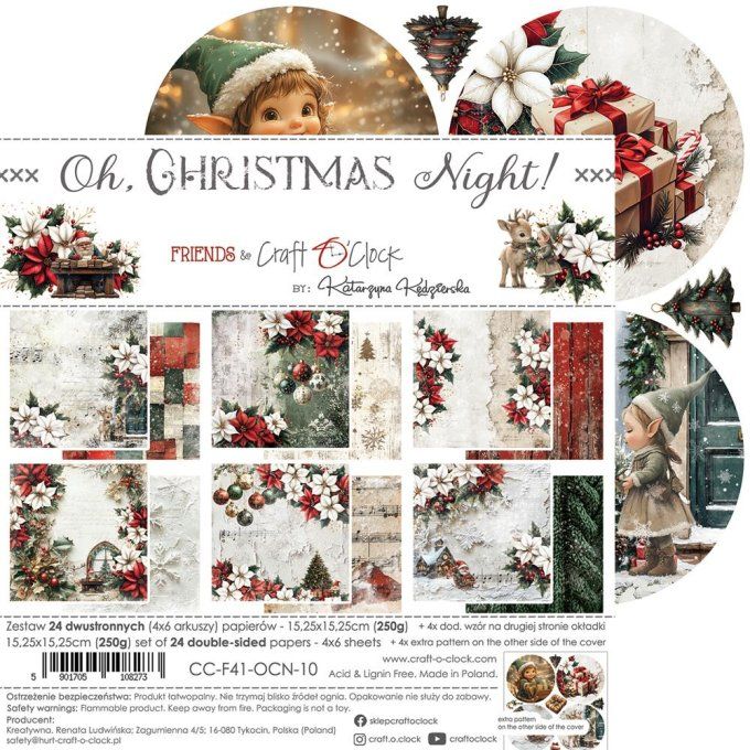 24 feuilles, 15x15cm, collection : Oh christmas Night - Craft O Clock, 250g