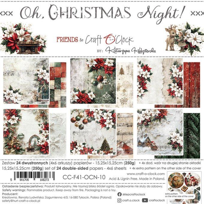 24 feuilles, 15x15cm, collection : Oh christmas Night - Craft O Clock, 250g