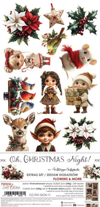 Ensemble de 18 feuilles, 15x30cm, collection : Oh christmas night, Craft O Clock, 250g